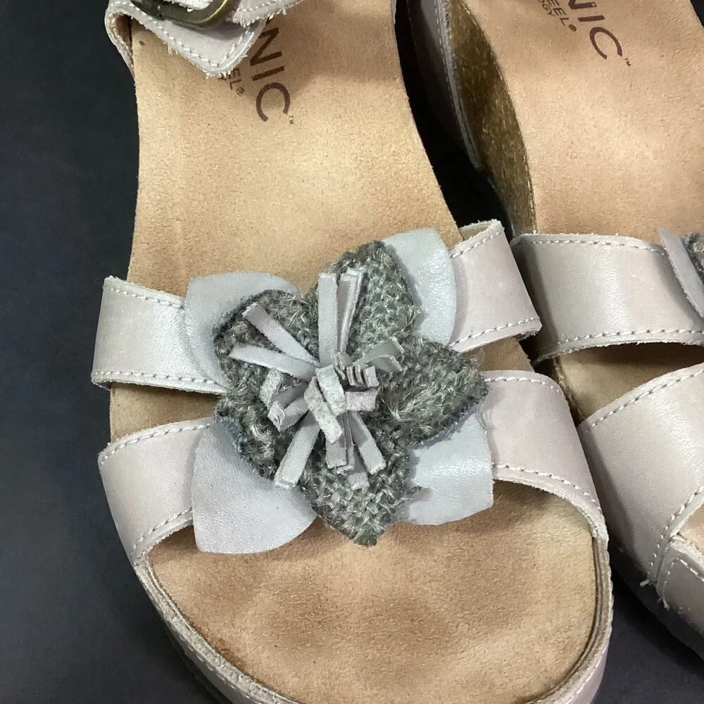Vionic Orthaheel Strappy Slingback-Women 7-Tan-Flower-Buckle-Cork Heel-Gibraltar